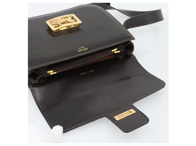 Céline Borsa a Spalla CELINE Horse Carriage in Pelle Marrone Scuro Oro Auth 189835A D'oro - vista 15