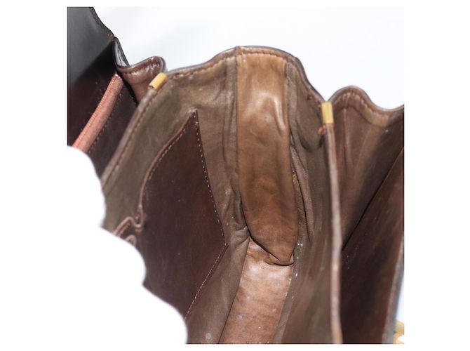 Céline Borsa a Spalla CELINE Horse Carriage in Pelle Marrone Scuro Oro Auth 189835A D'oro - vista 17