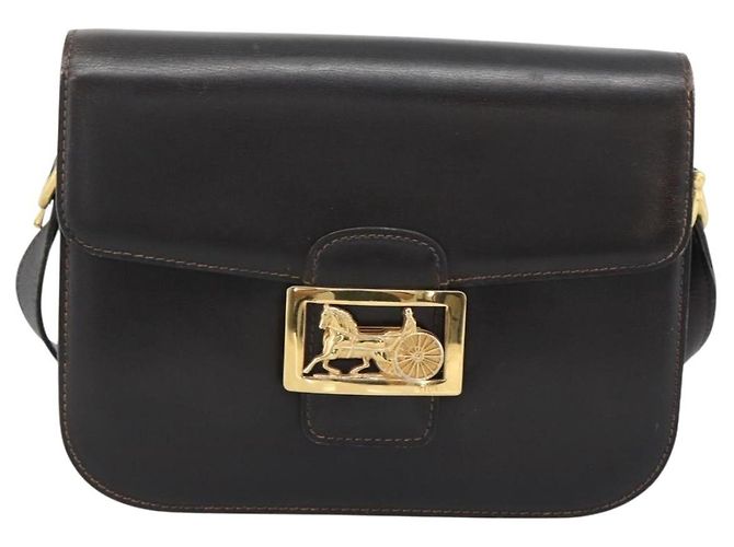 Céline Borsa a Spalla CELINE Horse Carriage in Pelle Marrone Scuro Oro Auth 189835A D'oro - vista 2