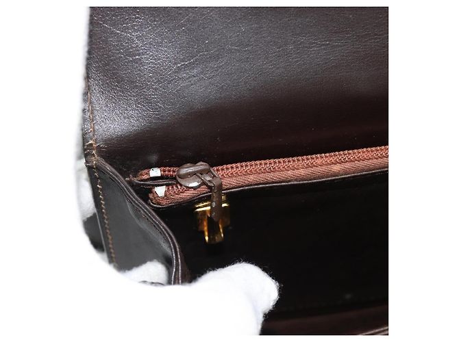 Céline Borsa a Spalla CELINE Horse Carriage in Pelle Marrone Scuro Oro Auth 189835A D'oro - vista 21