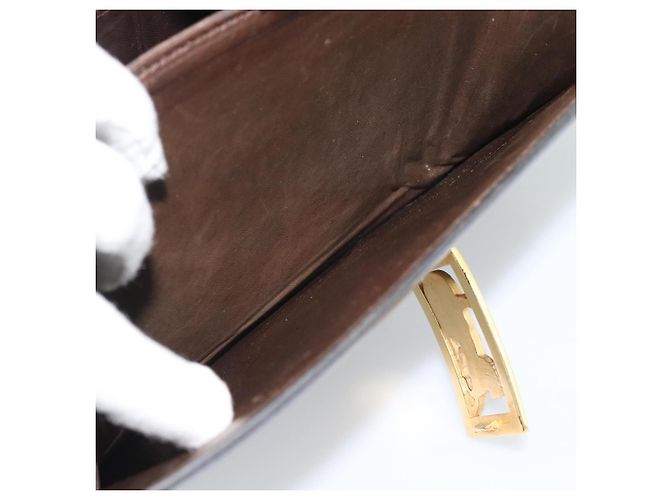 Céline Borsa a Spalla CELINE Horse Carriage in Pelle Marrone Scuro Oro Auth 189835A D'oro - vista 23