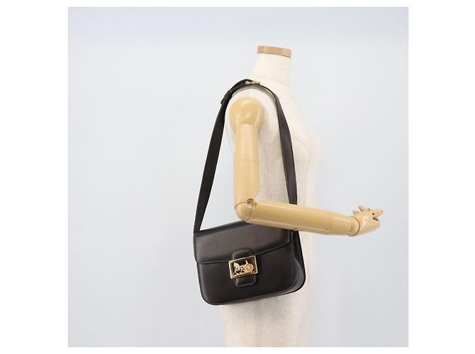 Céline Borsa a Spalla CELINE Horse Carriage in Pelle Marrone Scuro Oro Auth 189835A D'oro - vista 24