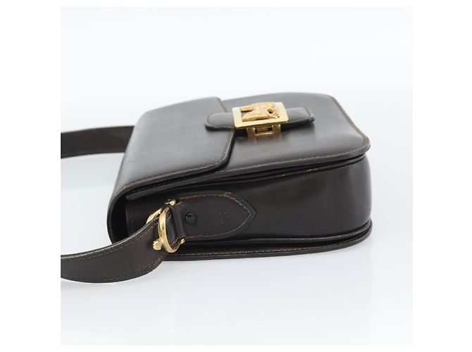 Céline Borsa a Spalla CELINE Horse Carriage in Pelle Marrone Scuro Oro Auth 189835A D'oro - vista 4