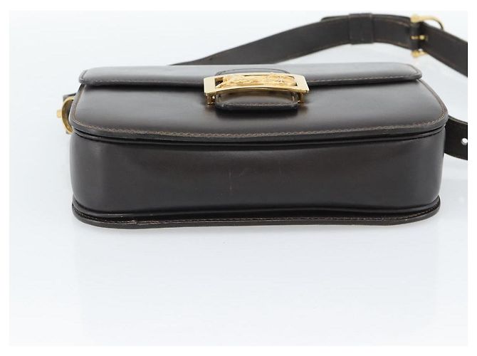 Céline Borsa a Spalla CELINE Horse Carriage in Pelle Marrone Scuro Oro Auth 189835A D'oro - vista 9