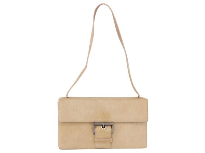 Borsa a tracolla PRADA in pelle Harako Beige Argento Auth bs35934V - vista 2