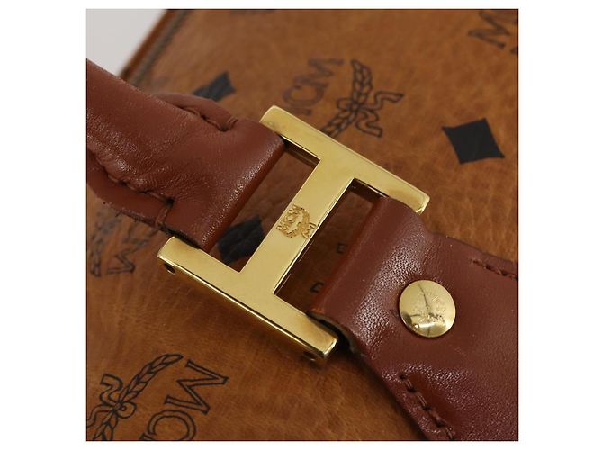 Bolso Boston MCM Vicetos de cuero marrón oro Auth 189352 Castaño Dorado - vista 14