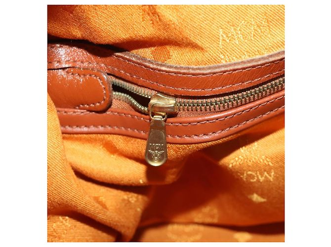 Bolso Boston MCM Vicetos de cuero marrón oro Auth 189352 Castaño Dorado - vista 19