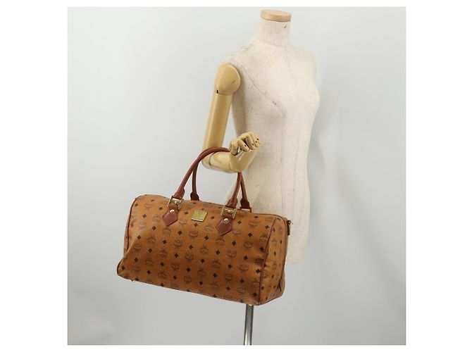 Bolso Boston MCM Vicetos de cuero marrón oro Auth 189352 Castaño Dorado - vista 22
