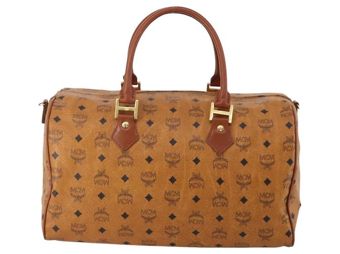 Bolso Boston MCM Vicetos de cuero marrón oro Auth 189352 Castaño Dorado - vista 3