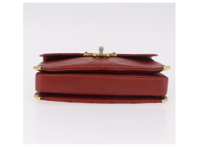 CHANEL Matelasse Chain Shoulder Bag Lamb Skin Red Gold CC Auth ka5036M Rosso D'oro - vista 11