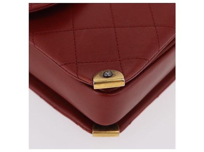 CHANEL Matelasse Chain Shoulder Bag Lamb Skin Red Gold CC Auth ka5036M Rosso D'oro - vista 12