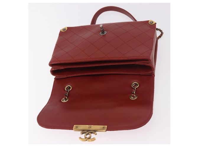 CHANEL Matelasse Chain Shoulder Bag Lamb Skin Red Gold CC Auth ka5036M Rosso D'oro - vista 18