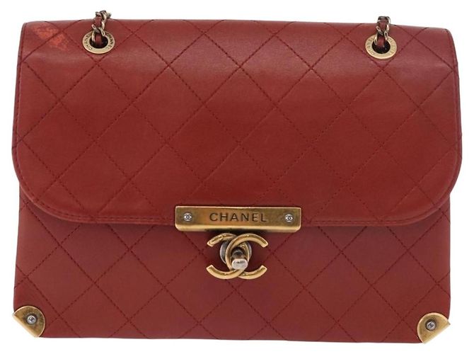 CHANEL Matelasse Chain Shoulder Bag Lamb Skin Red Gold CC Auth ka5036M Rosso D'oro - vista 2