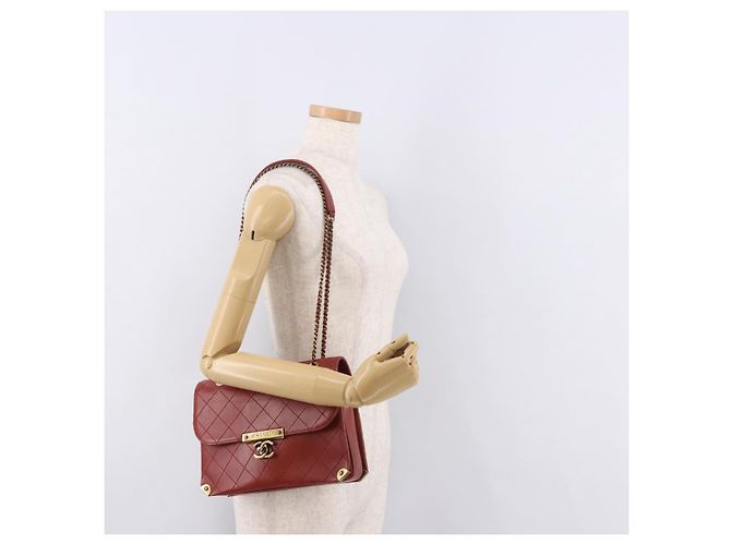 CHANEL Matelasse Chain Shoulder Bag Lamb Skin Red Gold CC Auth ka5036M Rosso D'oro - vista 28