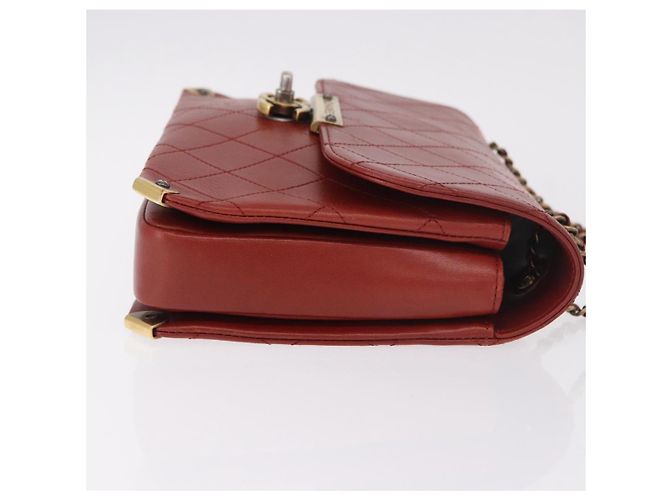 CHANEL Matelasse Chain Shoulder Bag Lamb Skin Red Gold CC Auth ka5036M Rosso D'oro - vista 5