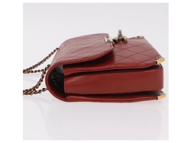 CHANEL Matelasse Chain Shoulder Bag Lamb Skin Red Gold CC Auth ka5036M Rosso D'oro - vista 6