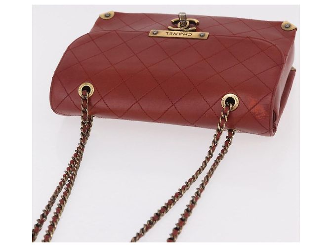 CHANEL Matelasse Chain Shoulder Bag Lamb Skin Red Gold CC Auth ka5036M Rosso D'oro - vista 7