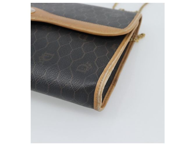 Bolsa de ombro com corrente Christian Dior Honeycomb Canvas PVC Preto Ouro Auth 189935 Dourado - vista 10