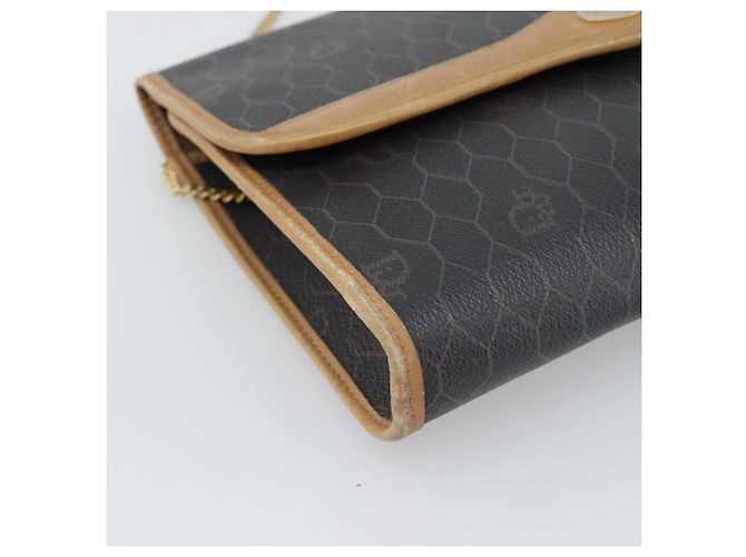 Bolsa de ombro com corrente Christian Dior Honeycomb Canvas PVC Preto Ouro Auth 189935 Dourado - vista 11