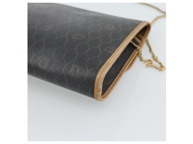 Bolsa de ombro com corrente Christian Dior Honeycomb Canvas PVC Preto Ouro Auth 189935 Dourado - vista 12
