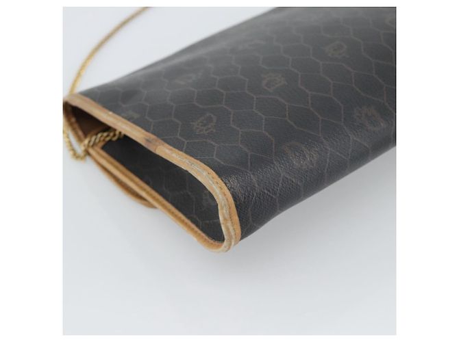 Bolsa de ombro com corrente Christian Dior Honeycomb Canvas PVC Preto Ouro Auth 189935 Dourado - vista 13