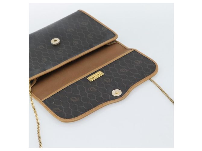 Bolsa de ombro com corrente Christian Dior Honeycomb Canvas PVC Preto Ouro Auth 189935 Dourado - vista 14