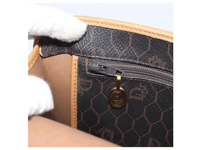 Bolsa de ombro com corrente Christian Dior Honeycomb Canvas PVC Preto Ouro Auth 189935 Dourado - vista 19