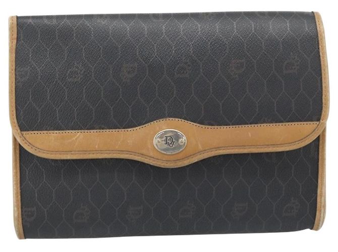 Bolsa de ombro com corrente Christian Dior Honeycomb Canvas PVC Preto Ouro Auth 189935 Dourado - vista 2