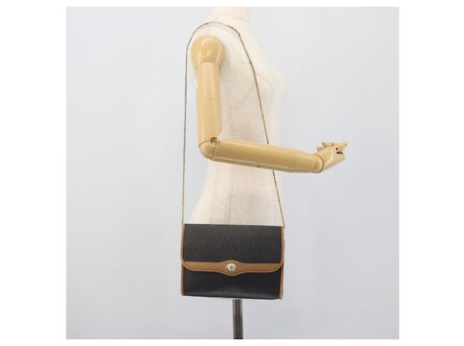 Bolsa de ombro com corrente Christian Dior Honeycomb Canvas PVC Preto Ouro Auth 189935 Dourado - vista 21