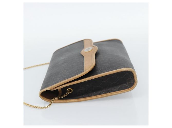 Bolsa de ombro com corrente Christian Dior Honeycomb Canvas PVC Preto Ouro Auth 189935 Dourado - vista 4