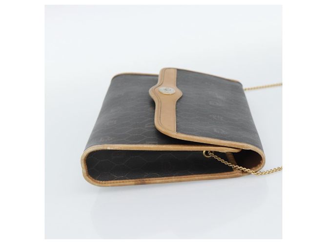 Bolsa de ombro com corrente Christian Dior Honeycomb Canvas PVC Preto Ouro Auth 189935 Dourado - vista 5