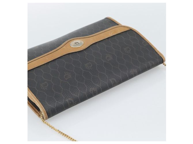 Bolsa de ombro com corrente Christian Dior Honeycomb Canvas PVC Preto Ouro Auth 189935 Dourado - vista 6