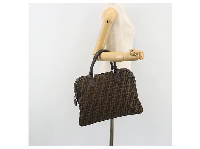 Borsa a Mano FENDI Zucca Canvas Nero Marrone Auth ka4970 - vista 22