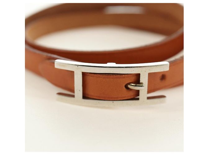 Hermès Bracciale HERMES Appi 3 in pelle marrone argento Auth bs35862M - vista 6