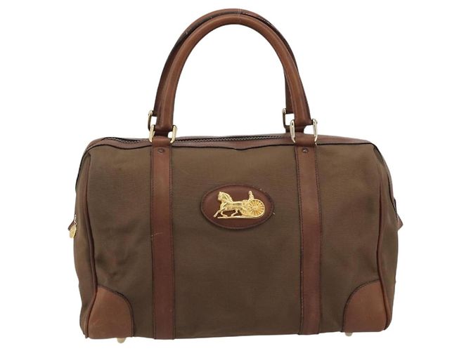 Céline Borsa Boston CELINE in tela Khaki Gold Auth bs35810 D'oro Cachi - vista 2