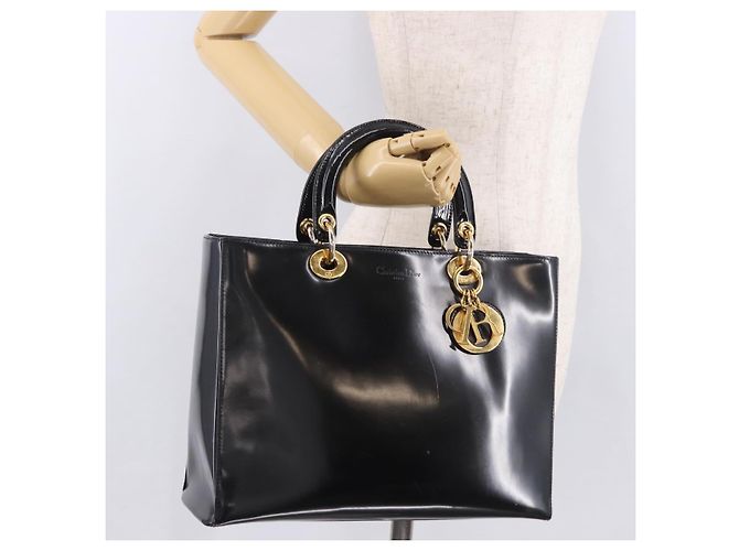 Bolso Christian Dior de charol negro y oro Auténtico bs35940 Dorado - vista 27