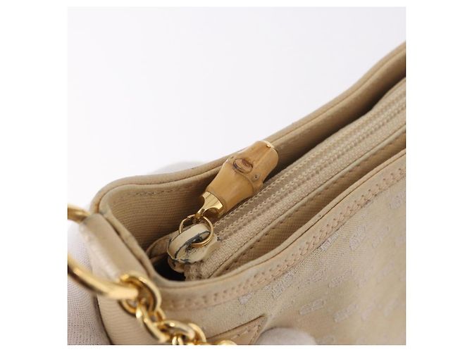 Borsa a Spalla GUCCI Micro GG Canvas Bamboo Chain Ivory Gold Auth 186588 D'oro Crudo - vista 15