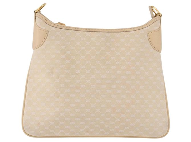 Borsa a Spalla GUCCI Micro GG Canvas Bamboo Chain Ivory Gold Auth 186588 D'oro Crudo - vista 2