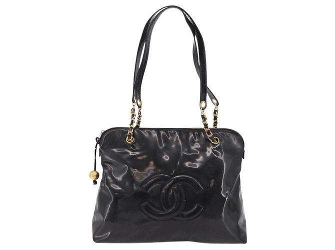 CHANEL Chain Tote Bag aus Lackleder Schwarz Gold CC Auth BA13602A Golden - Ansicht 2