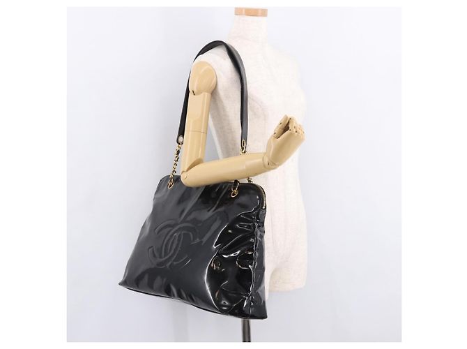 CHANEL Chain Tote Bag aus Lackleder Schwarz Gold CC Auth BA13602A Golden - Ansicht 22