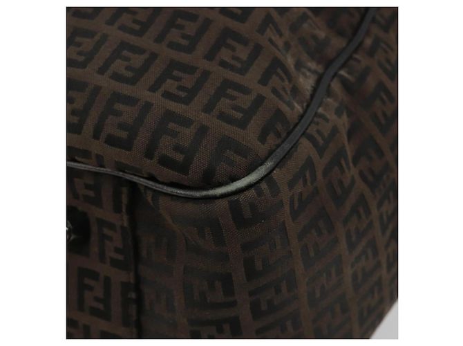 FENDI Zucchino Canvas Boston Bag Dunkelbraun Silber Auth 188276 - Ansicht 10
