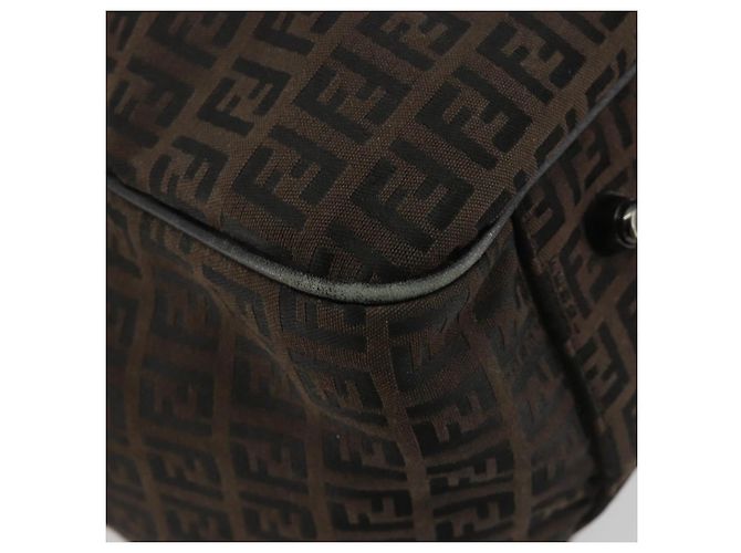 FENDI Zucchino Canvas Boston Bag Dunkelbraun Silber Auth 188276 - Ansicht 11