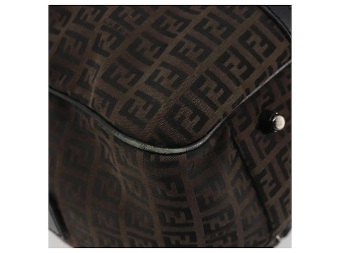 FENDI Zucchino Canvas Boston Bag Dunkelbraun Silber Auth 188276 - Ansicht 13