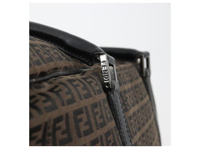 FENDI Zucchino Canvas Boston Bag Dunkelbraun Silber Auth 188276 - Ansicht 14