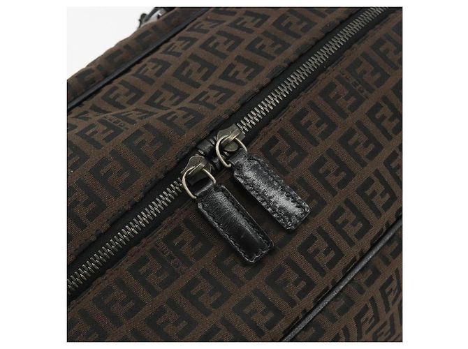 FENDI Zucchino Canvas Boston Bag Dunkelbraun Silber Auth 188276 - Ansicht 15