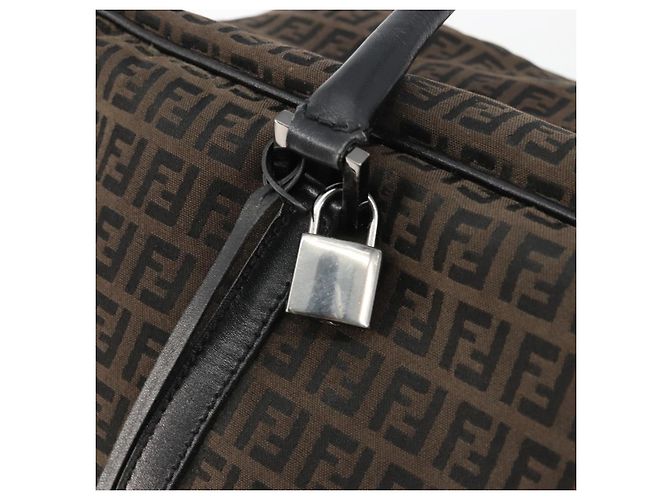 FENDI Zucchino Canvas Boston Bag Dunkelbraun Silber Auth 188276 - Ansicht 16