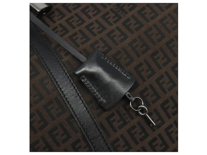 FENDI Zucchino Canvas Boston Bag Dunkelbraun Silber Auth 188276 - Ansicht 17