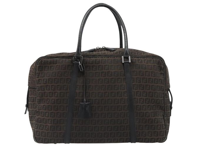 FENDI Zucchino Canvas Boston Bag Dunkelbraun Silber Auth 188276 - Ansicht 2
