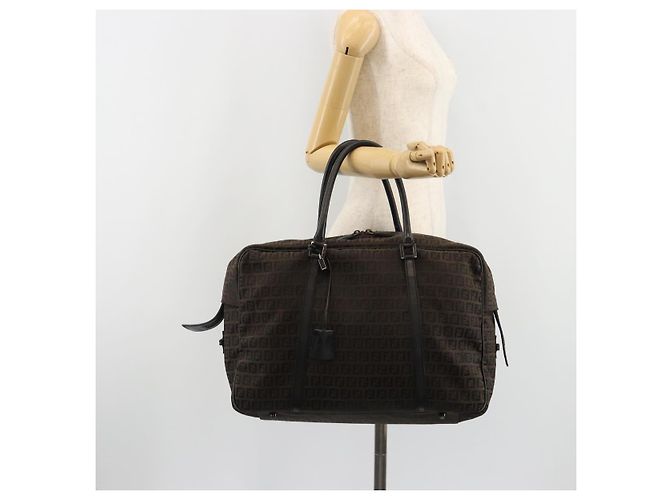 FENDI Zucchino Canvas Boston Bag Dunkelbraun Silber Auth 188276 - Ansicht 25
