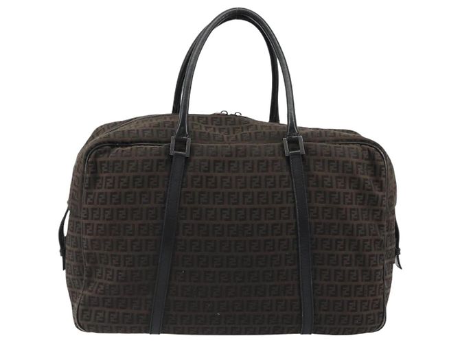 FENDI Zucchino Canvas Boston Bag Dunkelbraun Silber Auth 188276 - Ansicht 3